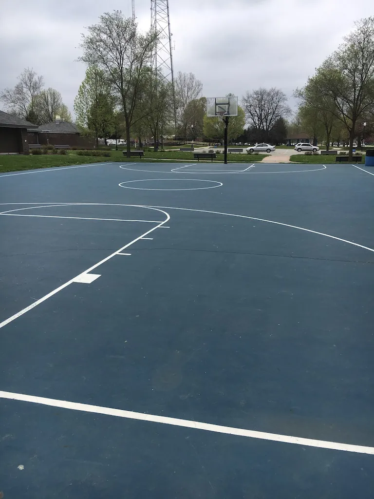 Blue outdoor basketball court at Willard Park, Indianapolis